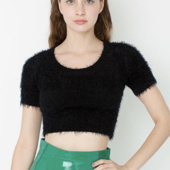 American Apparel Tops - American apparel black fuzzy crop top M